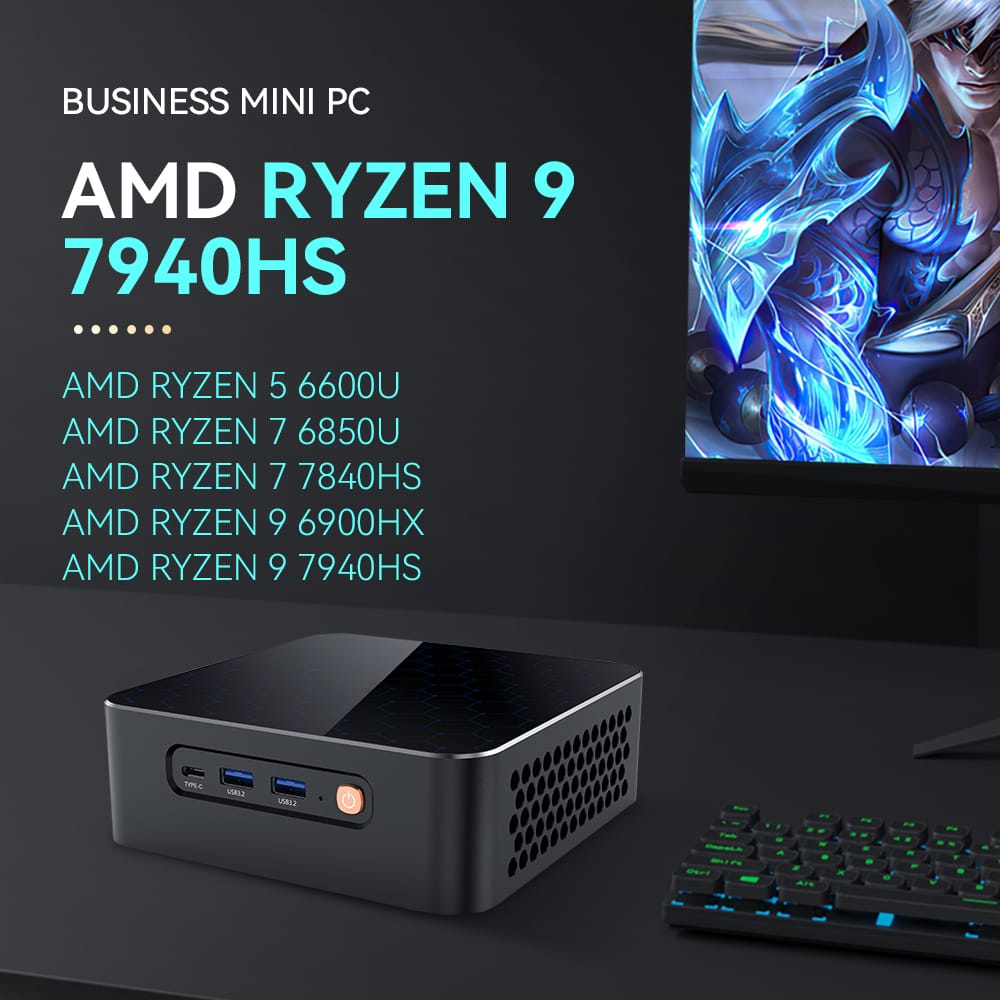 AMD Ryzen 9 7940hs 7840hs Mini PC 2X DDR5 khe cắm 2X M.2 SSD pice4.0 Windows 11 wifi6 bt5.0 Type-C usb4.0 8K hỗ trợ