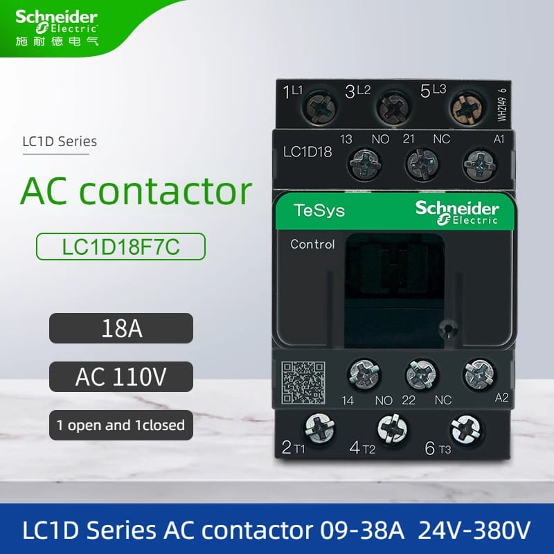 Schneider Contactor 220V AC ba cực Contactor 3 P 3 pha 3 cực 50/60Hz lc1d25 lc1d32 lc1d38 cuộn dây điện áp 24V 110V 220V 380