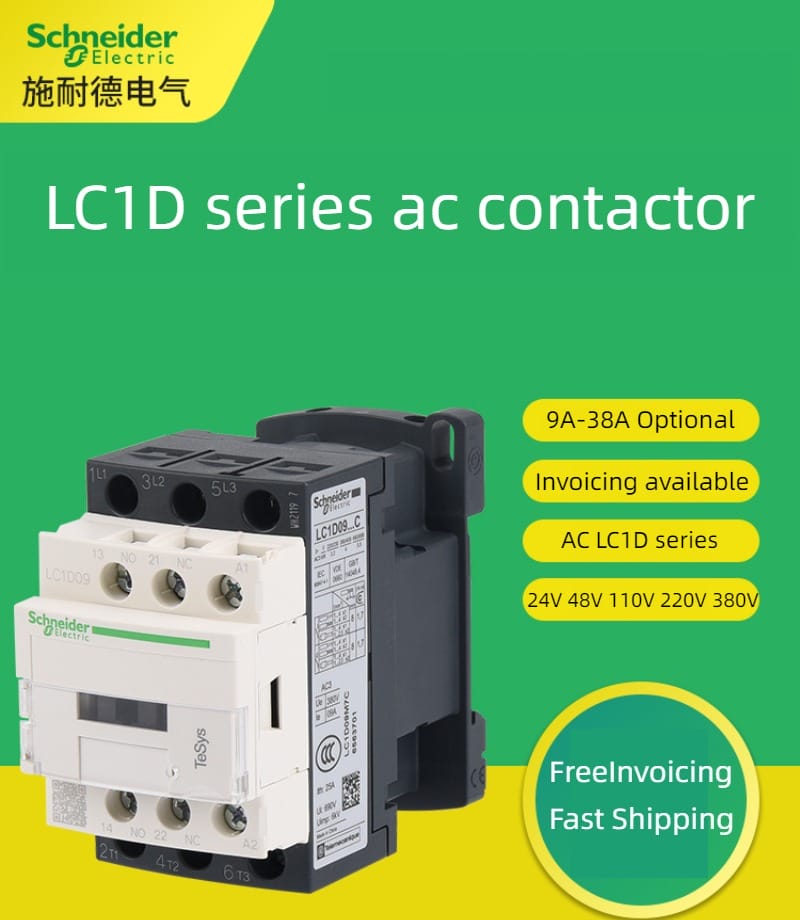 Schneider Contactor 220V AC ba cực Contactor 3 P 3 pha 3 cực 50/60Hz lc1d25 lc1d32 lc1d38 cuộn dây điện áp 24V 110V 220V 380