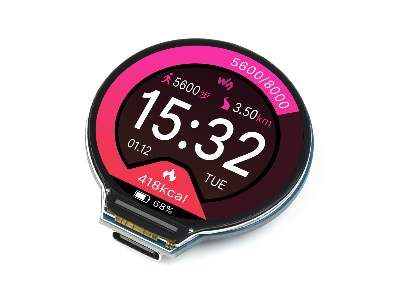Waveshare 1.28inch Vòng hiển thị Màn hình LCD dựa trên Raspberry Pi rp2040, gia tốc và con quay hồi chuyển cảm biến 264Kb USB Type-C