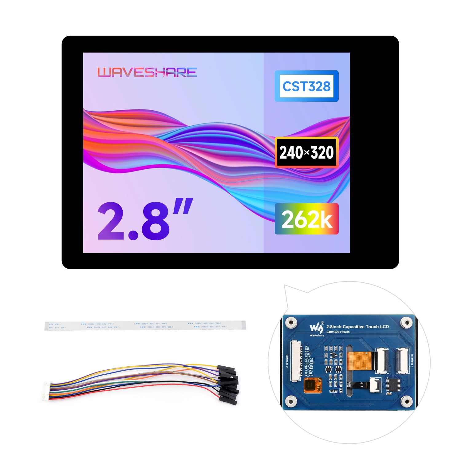 Waveshare 2.8inch LCD hiển thị module với Touch Panel, nhúng st7789t3 trình điều khiển hiển thị và cst328 cảm ứng điện dung điều khiển