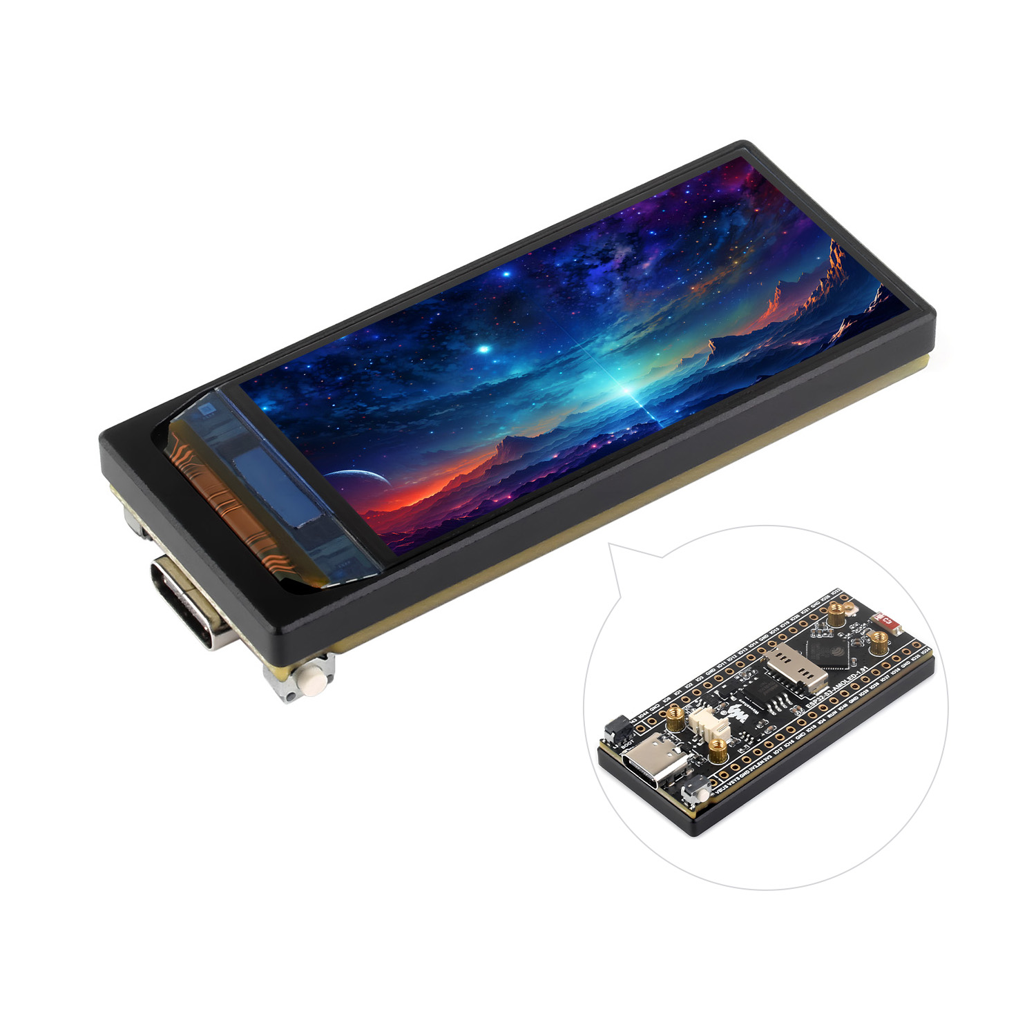 Waveshare ESP32-S3 1.91inch bảng phát triển hiển thị AMOLED, 240 × 536, bộ xử lý lõi kép 32 bit LX7, lên đến 240MHz