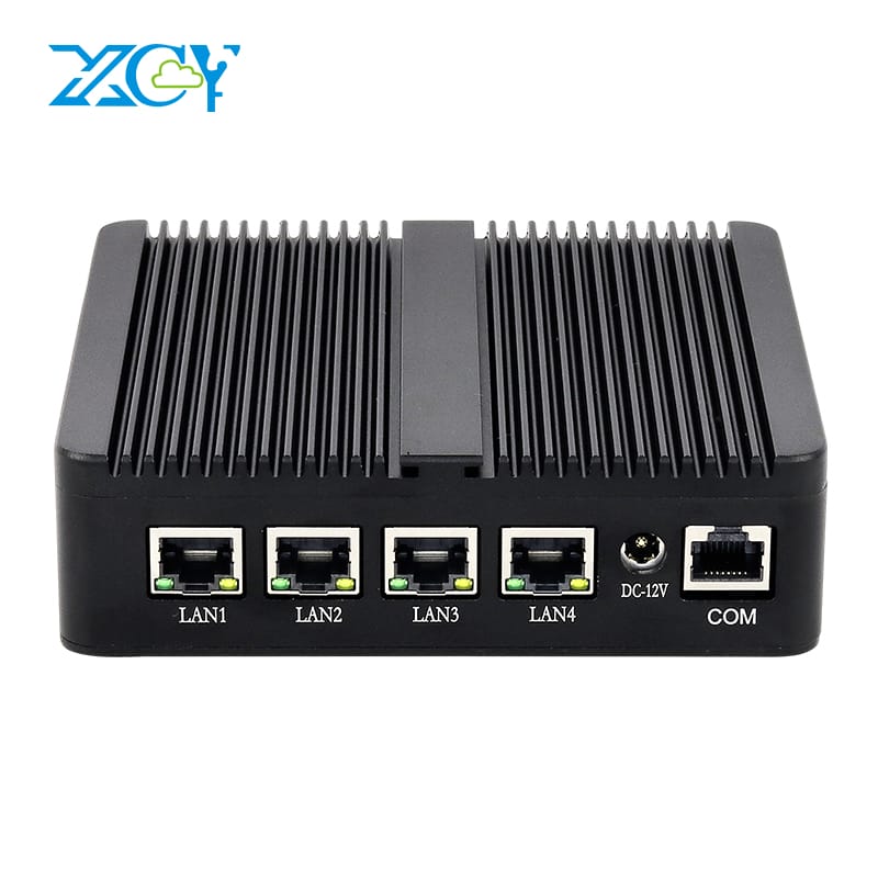 Xcy fanless Mini PC Intel Celeron j4125 Quad-Cores 4x LAN 2.5g Intel Ethernet i225v Hỗ trợ Windows Linux pfsense