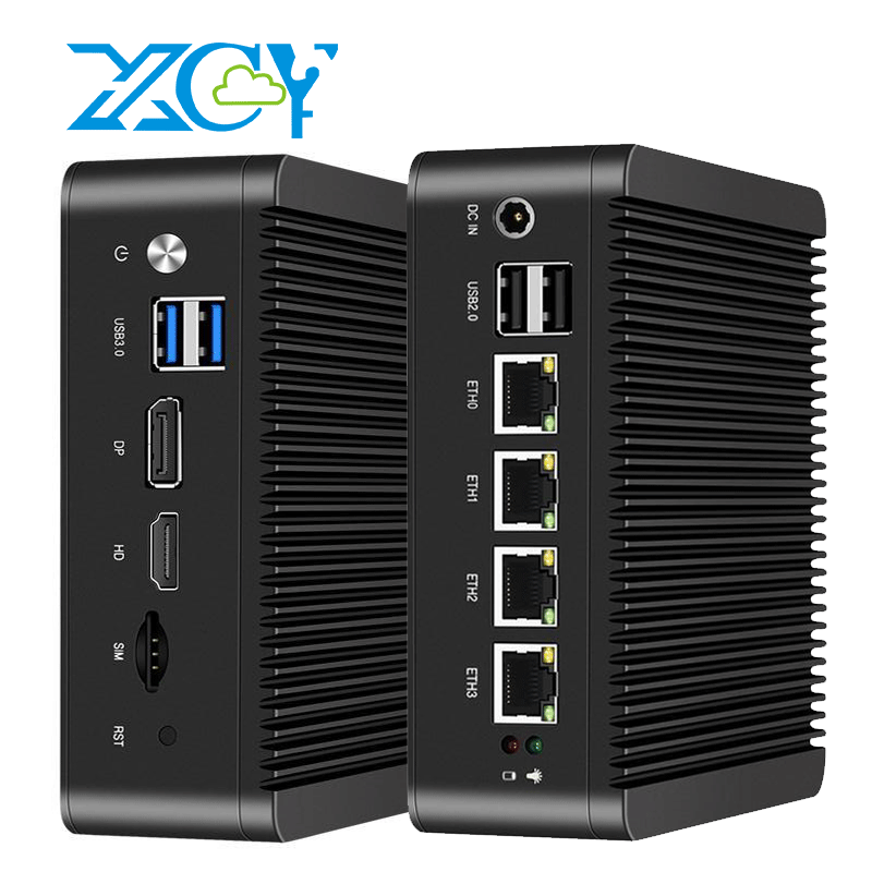Xcy fanless Mini PC Intel N100 j4125 J1900 N2830 n5105 4×2.5G Ethernet Thin Client PC Hỗ trợ Windows Linux pfsense
