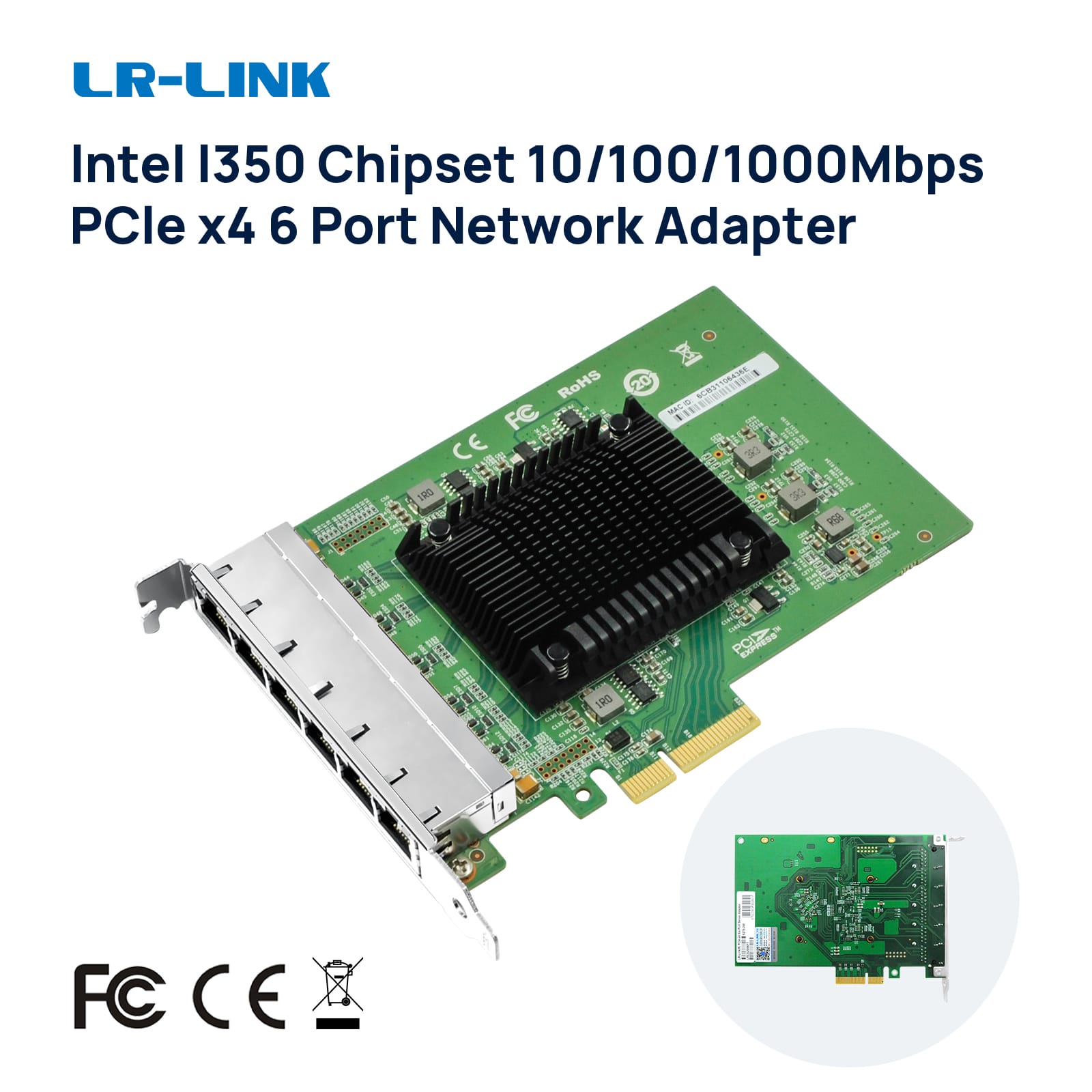 LR-LINK 2006pt sáu cổng Gigabit PCIE x4 Card mạng RJ45 PCI nhanh LAN Ethernet máy chủ Adapter Intel i350 NIC