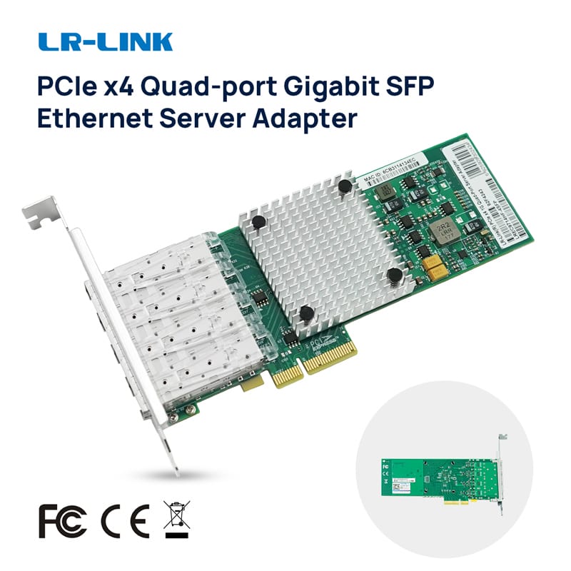 LR-LINK LREC9714HF-4SFP 1000Mpbs Card mạng PCI Express X4 Quad-Port SFP Gigabit máy chủ Adapter Intel i350 Chipset dựa