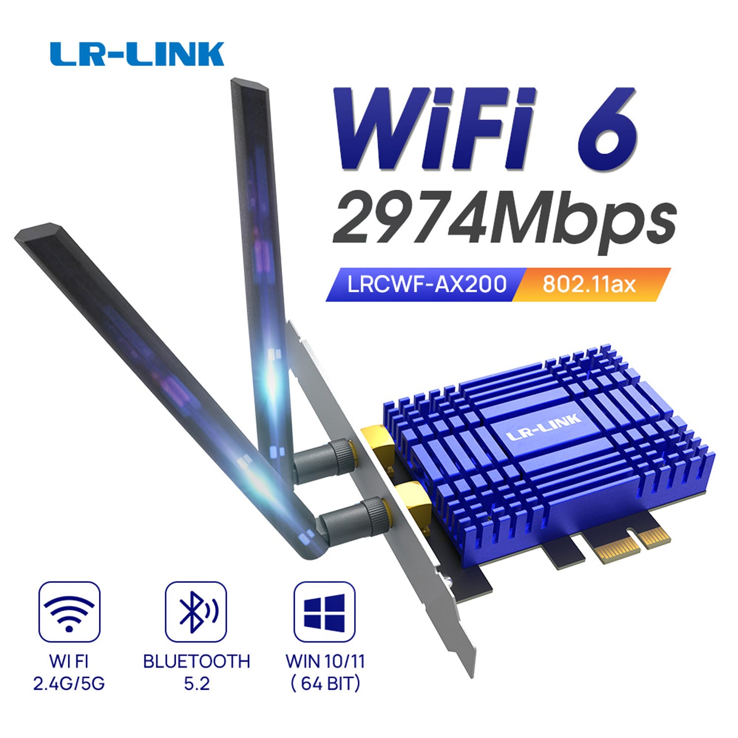 LR-Link thẻ Wifi PCIe Wifi 6 cho máy tính để bàn ax200 Bluetooth 5.2, bộ điều hợp không dây băng tần kép Wifi 802.11ax 3000Mbps với MU-MIMO,