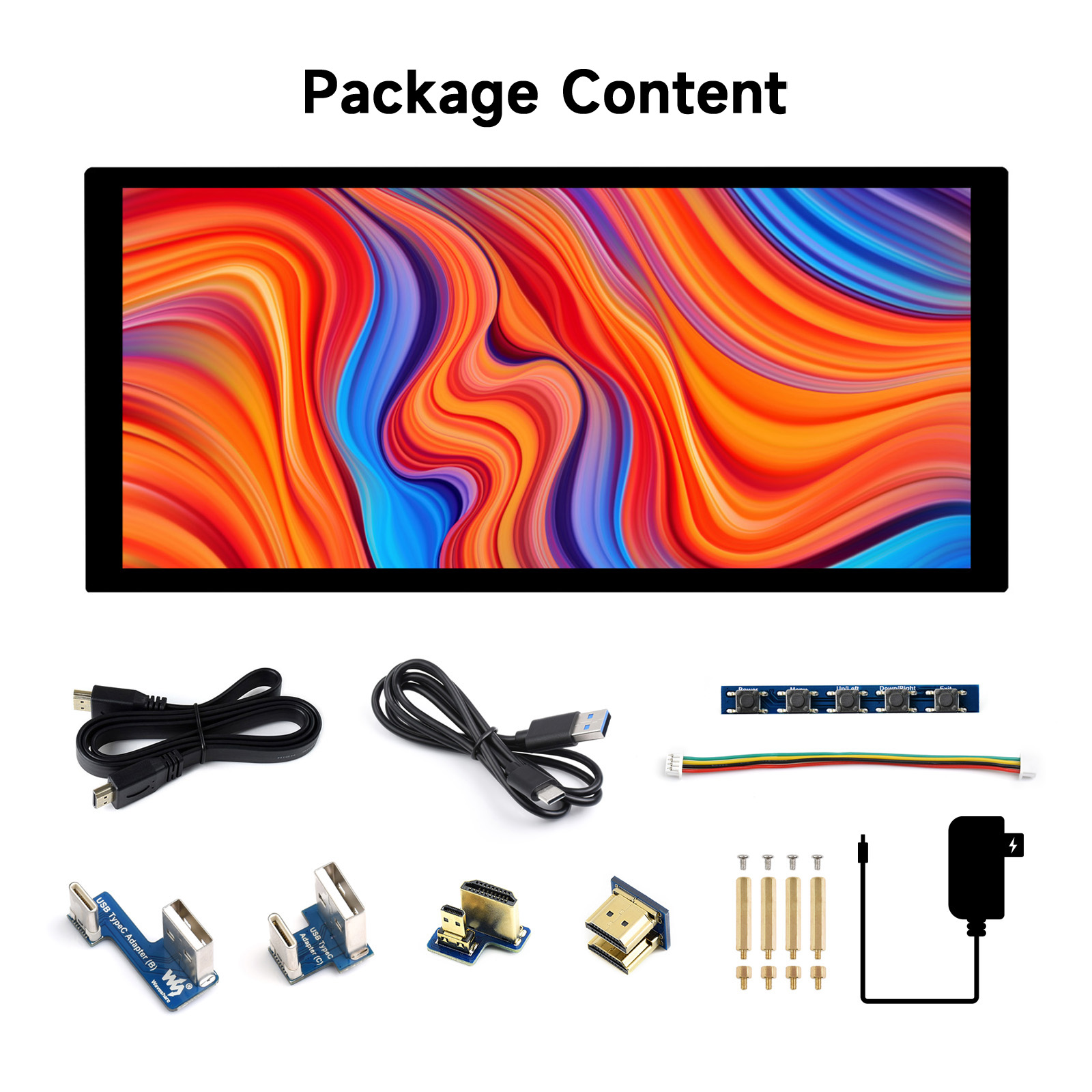 Màn hình chấm lượng tử QLED 10.4inch Waveshare, cảm ứng điện dung, độ sáng cao, 1600 × 720, bảng điều khiển kính cường lực liên kết quang