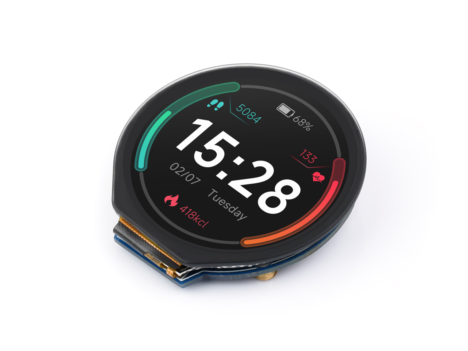 Mô-đun hiển thị LCD tròn 1.28inch với bảng điều khiển cảm ứng, độ phân giải 240 × 240, giao tiếp IPS, SPI và I2C